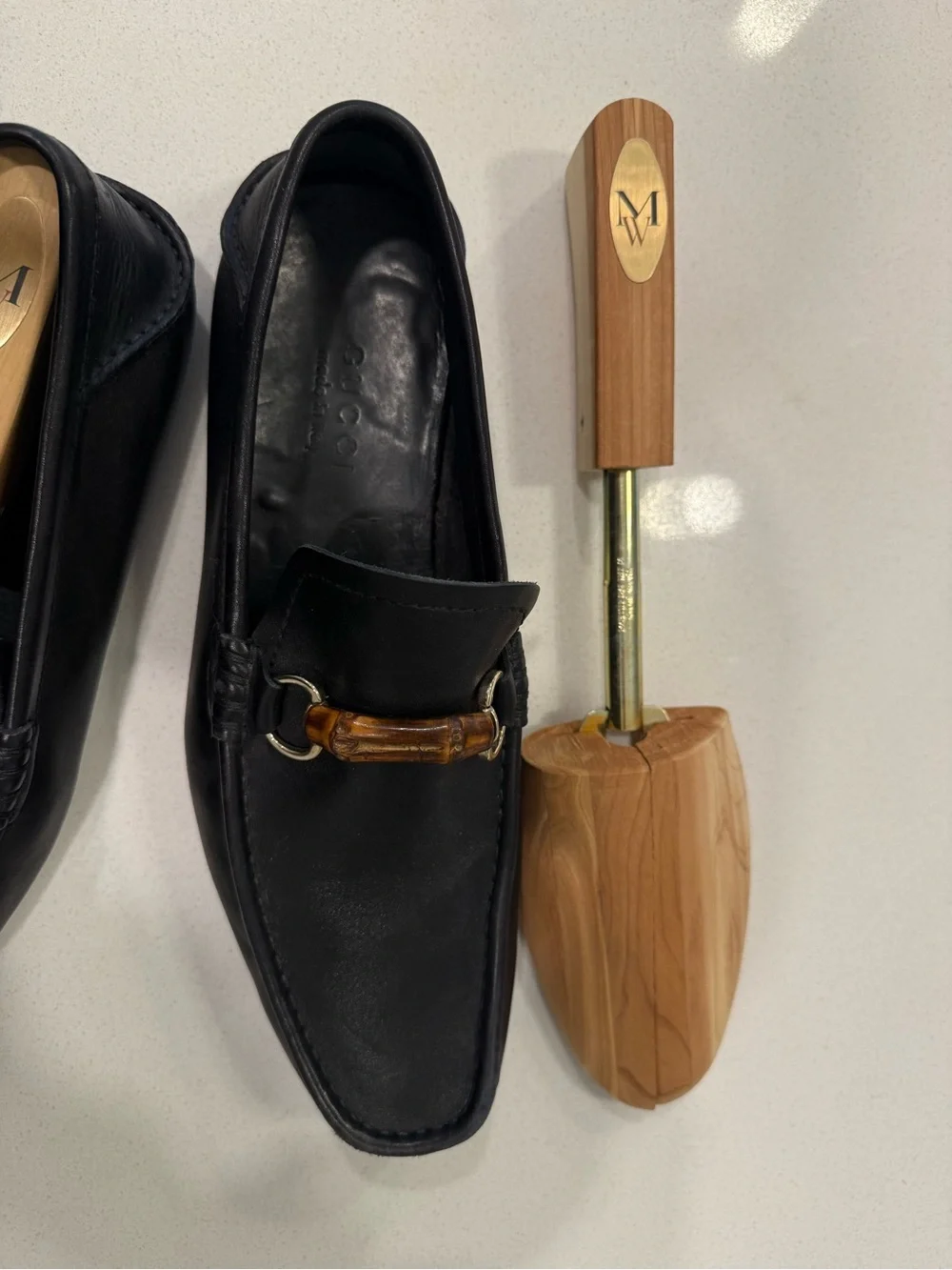 Gucci Black Leather Loafers with Bamboo Bit